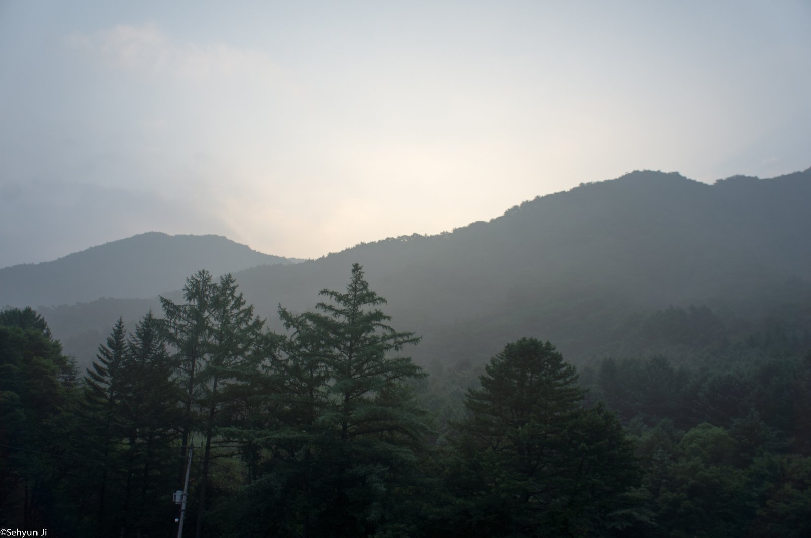 안개 낀 치악산 능선, 이른 아침
