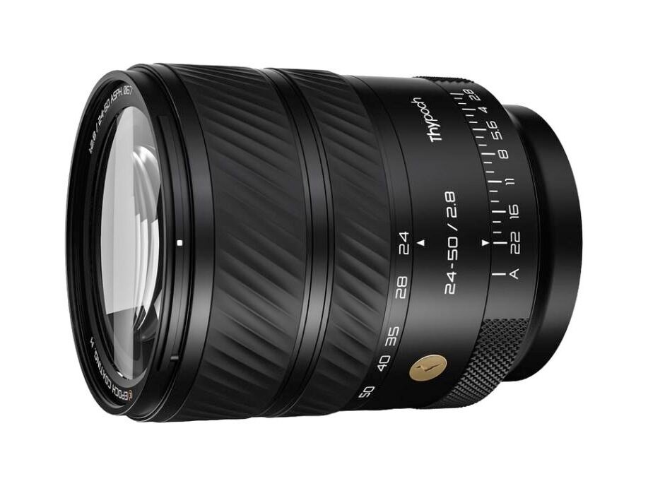 타이복 보이저 AF 24-50mm F2.8 렌즈 사선 전면, 앞알과 초점거리 눈금